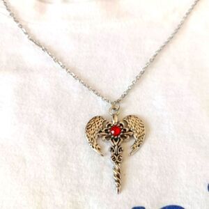 Vintage Gothic Rhinestone Cross Wing Necklace 20 Inches Stainless Steel